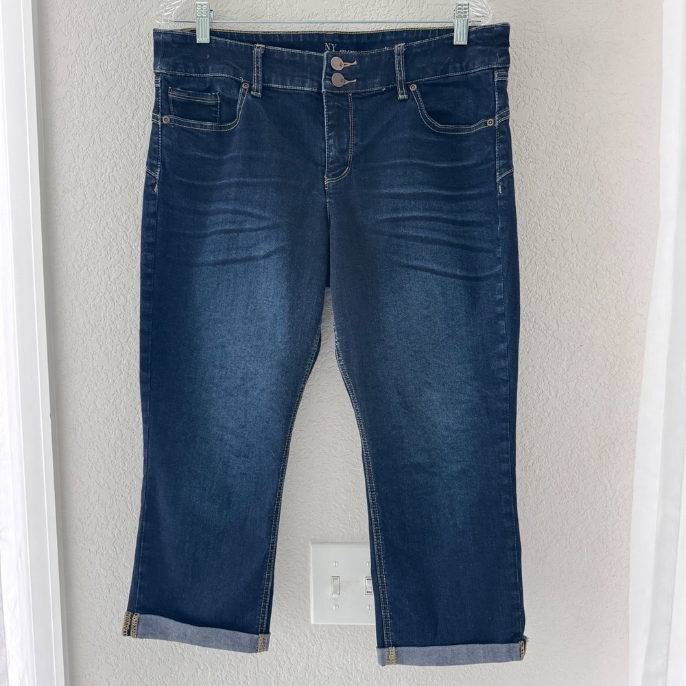 NY&C Curve Creator Crop Jeans Dark Wash Cuffed Denim Size 14